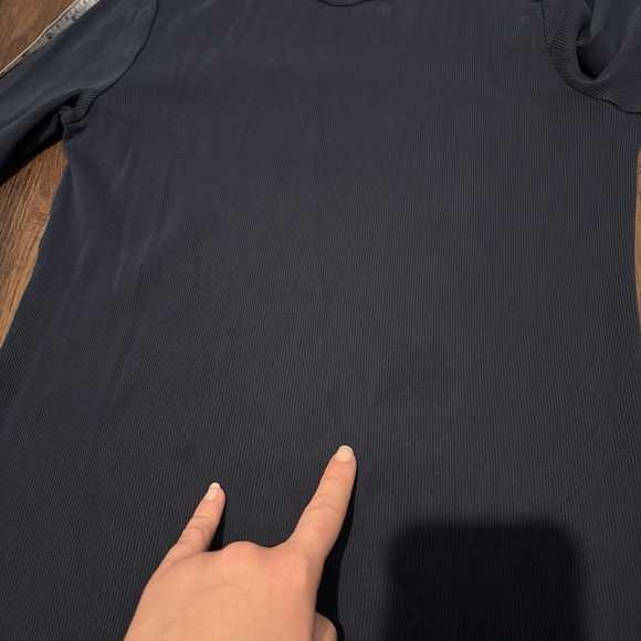 Lauren Ralph Lauren Navy Blue Long Sleeve Suede Zip Shoulder Shirt Women's L - Picture 9 of 9